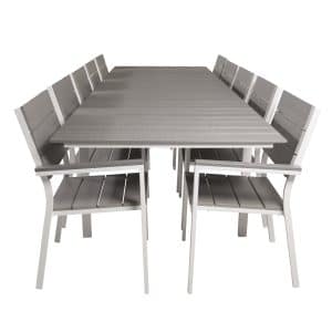 VENTURE DESIGN Levels havesæt m. bord m. udtræk og 10 stole m. armlæn - grå aintwood/hvid alu
