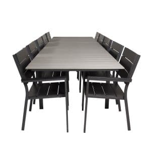 VENTURE DESIGN Levels havesæt m. bord m. udtræk og 10 stole m. armlæn - grå/sort aintwood/sort alu