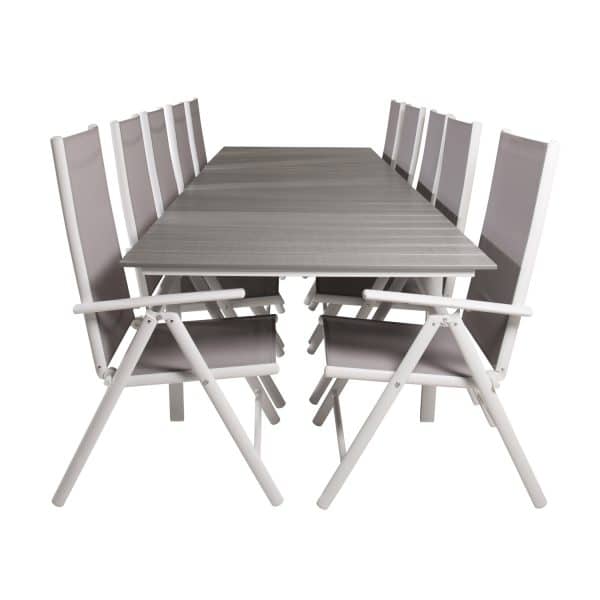 VENTURE DESIGN havesæt m Levels bord m udtræk og 10 Break stole m recliner - grå aintwood/textilene