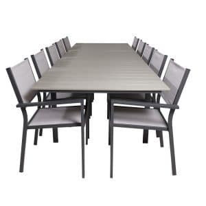 VENTURE DESIGN havesæt m Levels bord m udtræk og 10 Copacabana stole m armlæn - grå aintwood/textile