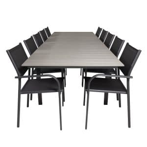 VENTURE DESIGN havesæt m Levels bord m udtræk og 10 Santorini stole m armlæn - sort aintwood/textile