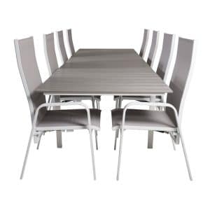 VENTURE DESIGN havesæt m Levels bord m udtræk og 8 Copacabana stole m recliner - grå aintwood/textil