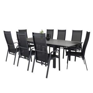 VENTURE DESIGN havesæt m Levels bord m. udtræk og 8 Copacabana stole m. recliner - grå aintwood/sort