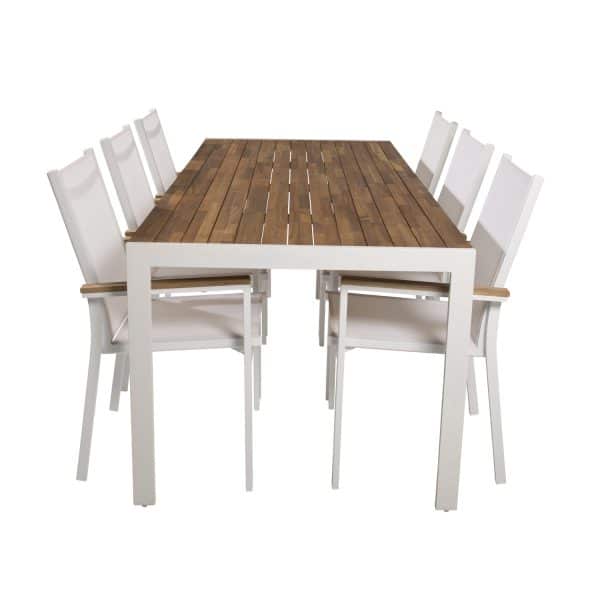 VENTURE DESIGN havesæt, m. Bois bord (200x100) og 6 Texas stole, m. armlæn - akacie/alu/textilene