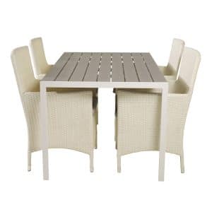 VENTURE DESIGN havesæt, m. Break bord (150x90) og 4 Malin stole, m. armlæn - grå aintwood/alu