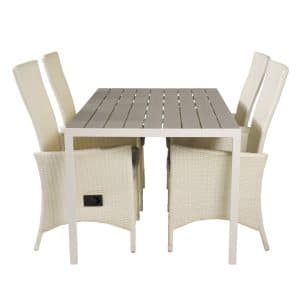 VENTURE DESIGN havesæt, m. Break bord (150x90) og 4 Padova stole, m. recliner - grå aintwood/alu