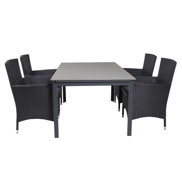 VENTURE DESIGN havesæt, m. Levels bord, m. udtræk og 4 Malin stole, m. armlæn - grå aintwood/alu