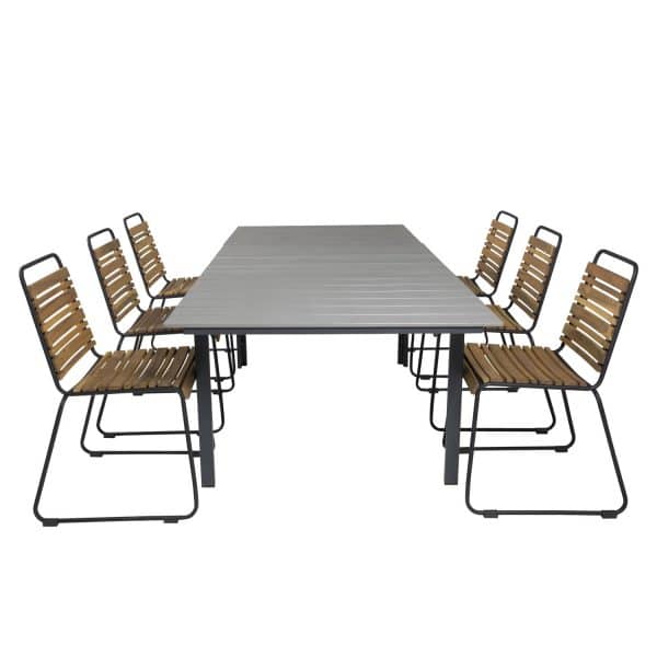 VENTURE DESIGN havesæt m. Levels bord m. udtræk og 6 Bois stole - akacietræ/sort alu/grå aintwood