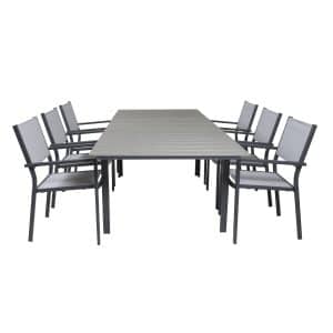 VENTURE DESIGN havesæt, m. Levels bord m. udtræk og 6 Copacabana stole, m. armlæn - aintwood/alu