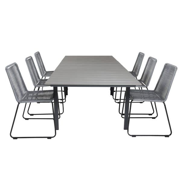 VENTURE DESIGN havesæt, m. Levels bord, m. udtræk og 6 Lindos stole - aintwood/alu/reb/stål