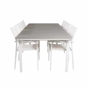 VENTURE DESIGN havesæt, m. Levels bord, m. udtræk og 6 Santorini stole, m. armlæn - aintwood/alu