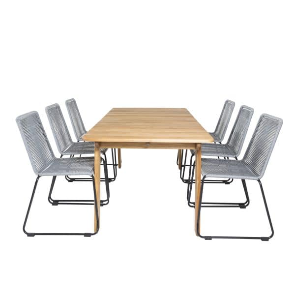 VENTURE DESIGN havesæt, m. Marion bord (180x90) og 6 Lindos stole - akacie/reb/stål