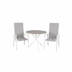 VENTURE DESIGN havesæt m. Parma bord (Ø 90) og 2 Copacabana stole m. recliner - hvid alu/grå textile