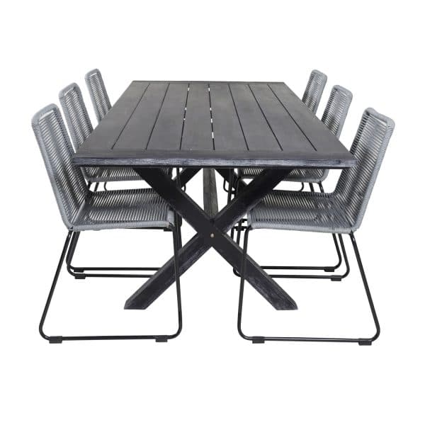 VENTURE DESIGN havesæt, m. Rives bord (200x100) og 6 Lindos stole - akacie/reb/stål