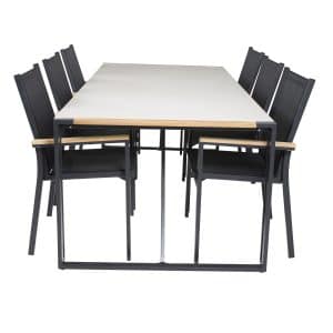 VENTURE DESIGN havesæt, m. Texas bord (200x100) og 6 Texas stole, m. armlæn - teak/alu/textilene
