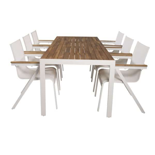 VENTURE DESIGN havesæt, m. Bois bord (200x100) og 6 Mexico stole, m. armlæn - akacie/alu/textilene