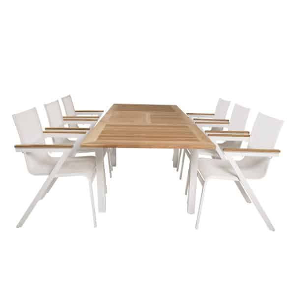 VENTURE DESIGN havesæt, m. Panama bord, m. udtræk og 6 Mexico stole, m. armlæn - teak/alu/textilene