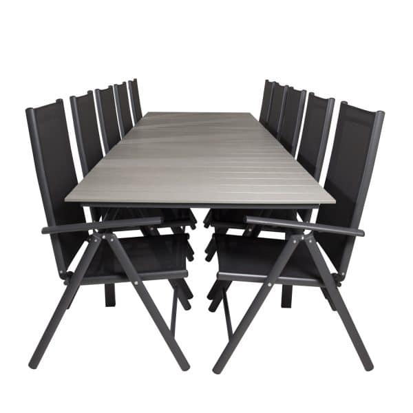 VENTURE DESIGN havesæt m Levels bord m udtræk og 10 Break stole m recliner - textilene/grå aintwood