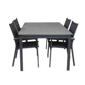 VENTURE DESIGN havesæt m Levels bord m. udtræk og 4 Parma stole m. armlæn - grå aintwood/sort textil