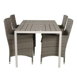 VENTURE DESIGN havesæt m. Break bord (150x90) og 4 Malin stole, m. armlæn - grå aintwood/alu