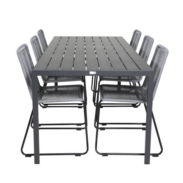 VENTURE DESIGN havesæt, m. Break bord (205x90) og 6 Lindos stole - aintwood/alu/reb/stål