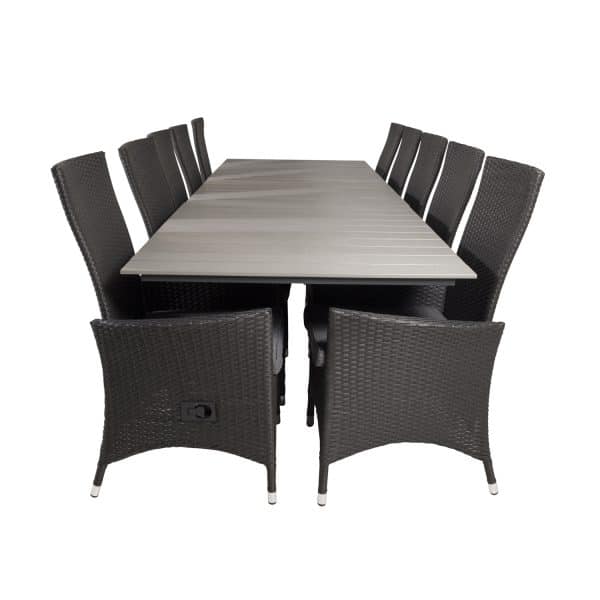 VENTURE DESIGN havesæt m. Levels bord m. udtræk og 10 Padova stole m. recliner - rattan/grå aintwood