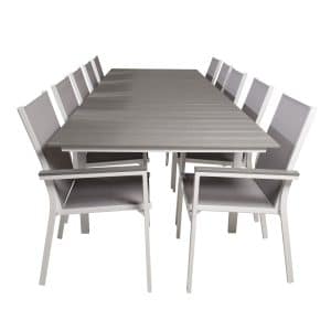 VENTURE DESIGN havesæt m. Levels bord m. udtræk og 10 Parma stole m. armlæn - grå aintwood/textilene