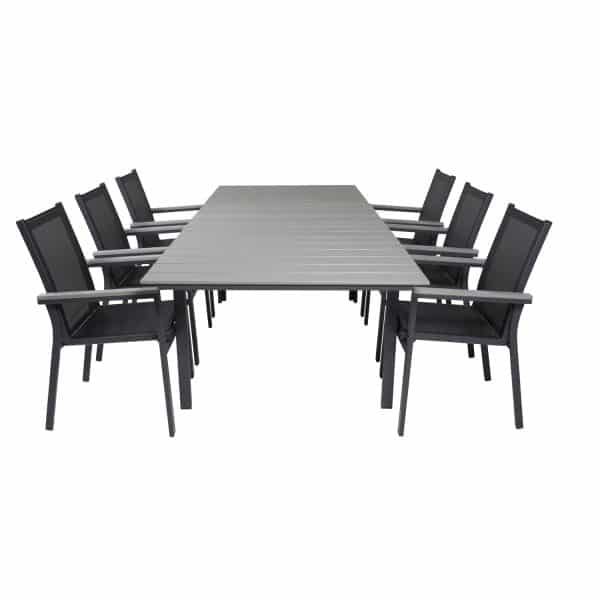VENTURE DESIGN havesæt, m. Levels bord, m. udtræk og 6 Parma stole, m. armlæn - aintwood/alu