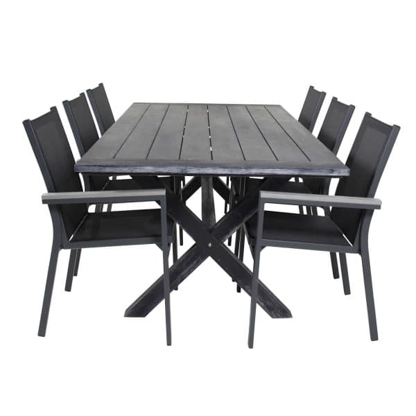 VENTURE DESIGN havesæt - m. Rives bord (200x100) og 6 Parma stole, m. armlæn - sort akacie/alu
