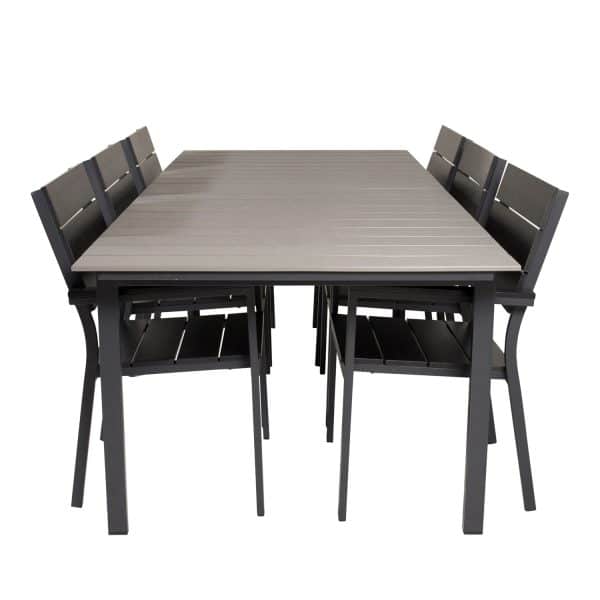 VENTURE DESIGN havesæt, m. Levels bord, m. udtræk og 6 Levels stole, m. armlæn - aintwood/alu