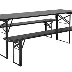Havesæt med bord og bænke, sort - 220x60 cm.