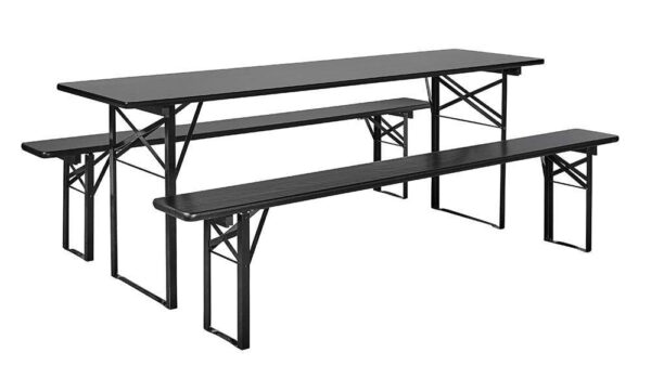 Havesæt med bord og bænke, sort - 220x60 cm.