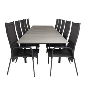 VENTURE DESIGN havesæt m Levels bord m udtræk og 10 Copacabana stole m. recliner - grå aintwood/sort