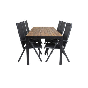 VENTURE DESIGN havesæt, m. Bois bord (200x100) og 6 Break 5:pos. stole - akacie/alu/textilene