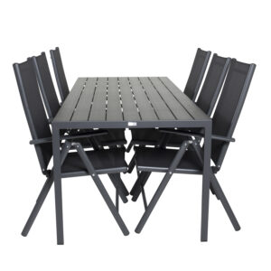 VENTURE DESIGN havesæt, m. Break bord (205x90) og 6 Break 5:pos. stole - aintwood/alu/textilene