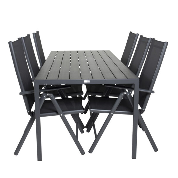 VENTURE DESIGN havesæt, m. Break bord (205x90) og 6 Break 5:pos. stole - aintwood/alu/textilene