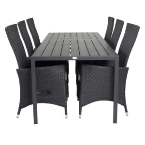 VENTURE DESIGN havesæt, m. Break bord (205x90) og 6 Padova recliner stole - aintwood/alu/flet