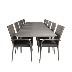 VENTURE DESIGN havesæt m. Levels bord m. udtræk og 10 Anna stole m. armlæn - grå aintwood/rattan