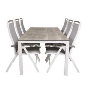 VENTURE DESIGN havesæt, m. Llama bord (205x100) og 6 Albany 5:pos stole - laminat/alu/aintwood