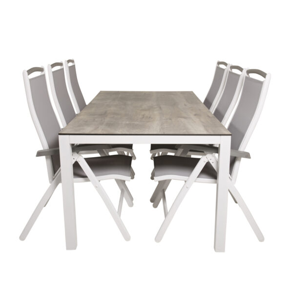 VENTURE DESIGN havesæt, m. Llama bord (205x100) og 6 Albany 5:pos stole - laminat/alu/aintwood