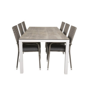 VENTURE DESIGN havesæt, m. Llama bord (205x100) og 6 Anna stole, m. armlæn - laminat/alu/rattan