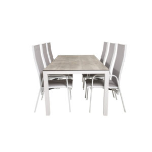 VENTURE DESIGN havesæt, m. Llama bord (205x100) og 6 Copacabana Recliner stole - laminat/alu