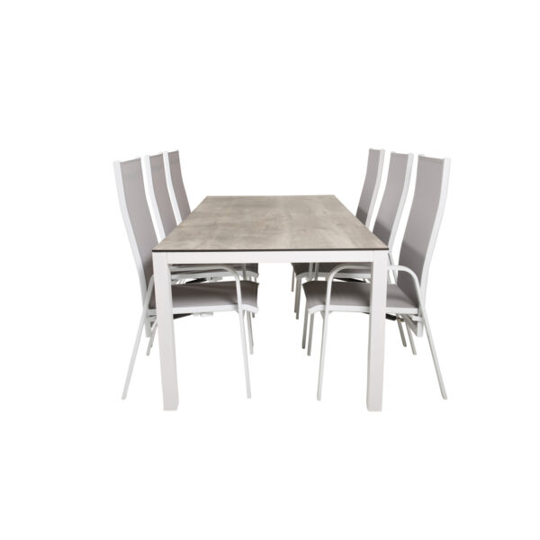 VENTURE DESIGN havesæt, m. Llama bord (205x100) og 6 Copacabana Recliner stole - laminat/alu