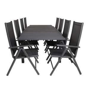 VENTURE DESIGN havesæt m. Marbella bord m. udtræk og 8 Break stole m. recliner - sort alu/textilene