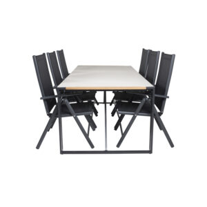 VENTURE DESIGN havesæt, m. Texas bord (200x100) og 6 Break 5:pos. stole - teak/alu/textilene