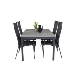 VENTURE DESIGN havesæt m Levels bord m udtræk og 4 Copacabana recliner stole - grå aintwood/sort alu