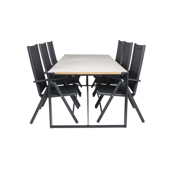 VENTURE DESIGN havesæt, m. Texas bord (200x100) og 6 Break 5:pos. stole - teak/alu/textilene