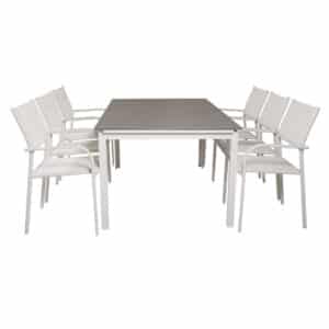 VENTURE DESIGN havesæt, m. Levels bord, m. udtræk og 6 Santorini stole, m. armlæn - aintwood/alu
