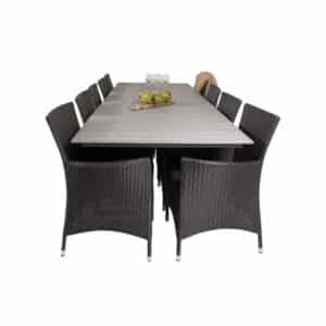 VENTURE DESIGN havesæt m Levels bord m udtræk og 10 Knick stole m. armlæn - grå aintwood/sort rattan