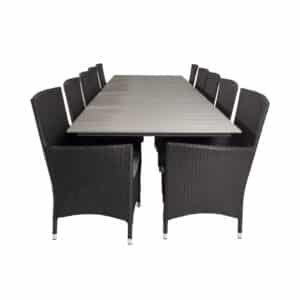 VENTURE DESIGN havesæt m Levels bord m udtræk og 10 Malin stole m. armlæn - sort rattan/grå aintwood